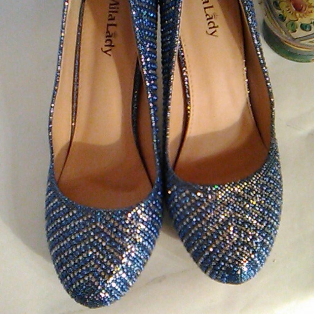 Mila Lady Sparkly Blue Heels - Picture 8 of 13